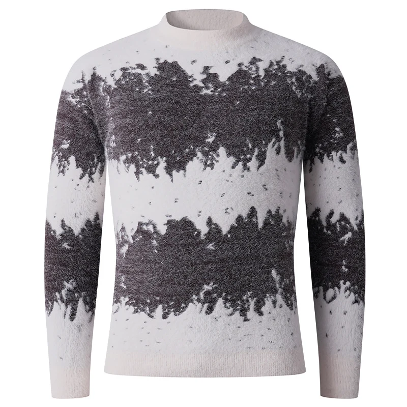 Herren Gemusterter Feinstrickpullover mit leichtem Stehkragen und Mohair‑Look Nord Taschen