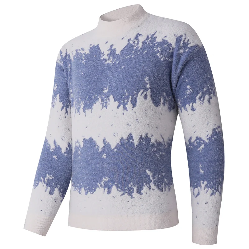 Herren Gemusterter Feinstrickpullover mit leichtem Stehkragen und Mohair‑Look Nord Taschen