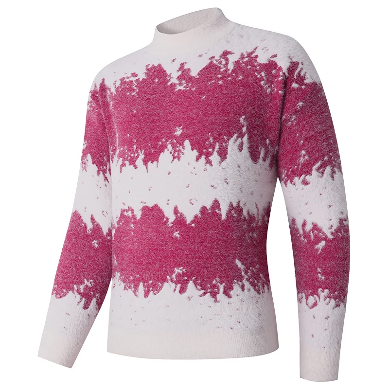 Herren Gemusterter Feinstrickpullover mit leichtem Stehkragen und Mohair‑Look Nord Taschen