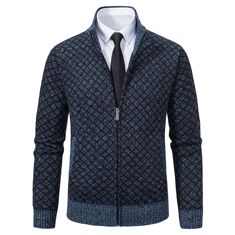 Herren Gemusterte Strickzipjacke mit Stehkragen, Jacquardmuster und Rippbündchen Nord Taschen