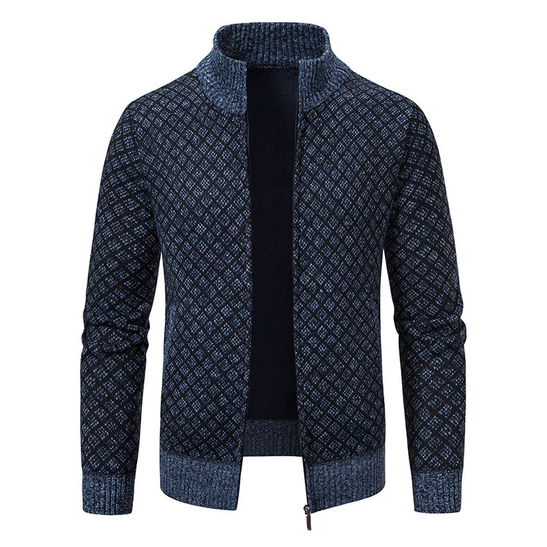 Herren Gemusterte Strickjacke mit Stehkragen und durchgehendem Reißverschluss Nord Taschen