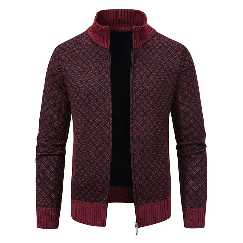 Herren Gemusterte Strickjacke mit Stehkragen und durchgehendem Reißverschluss Nord Taschen