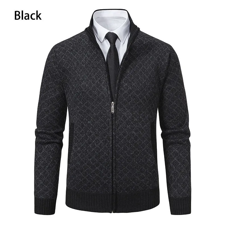 Herren Gemusterte Strickjacke mit Stehkragen und durchgehendem Reißverschluss Nord Taschen