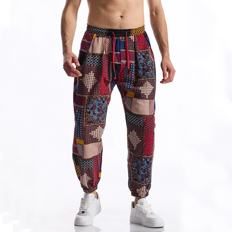 Herren Gemusterte Relaxed-Fit Loungehose mit Tunnelzug, elastischem Bund und Gummibündchen Nord Taschen