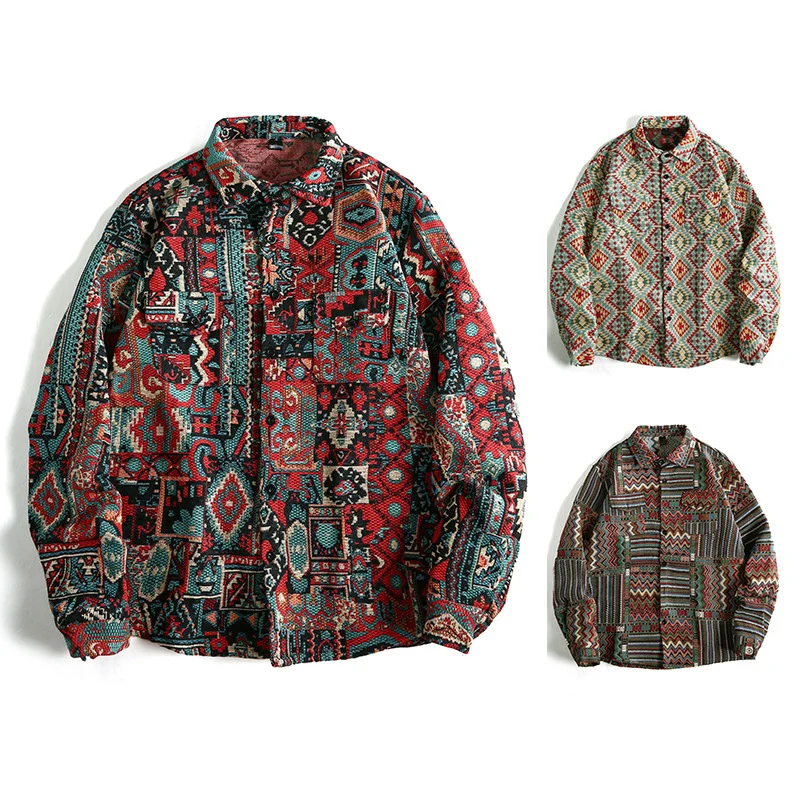 Herren Gemusterte Overshirt-Jacke im Patchwork-Jacquard Nord Taschen