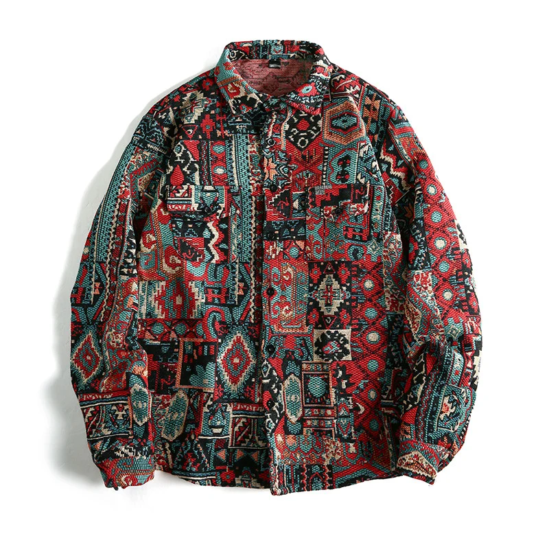 Herren Gemusterte Overshirt-Jacke im Patchwork-Jacquard Nord Taschen