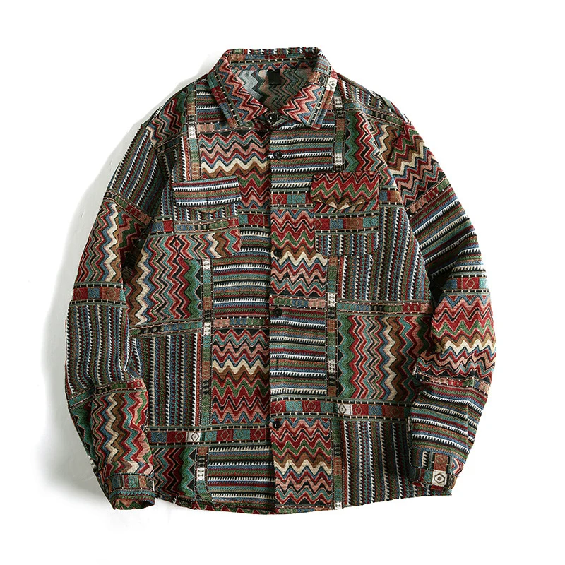 Herren Gemusterte Overshirt-Jacke im Patchwork-Jacquard Nord Taschen