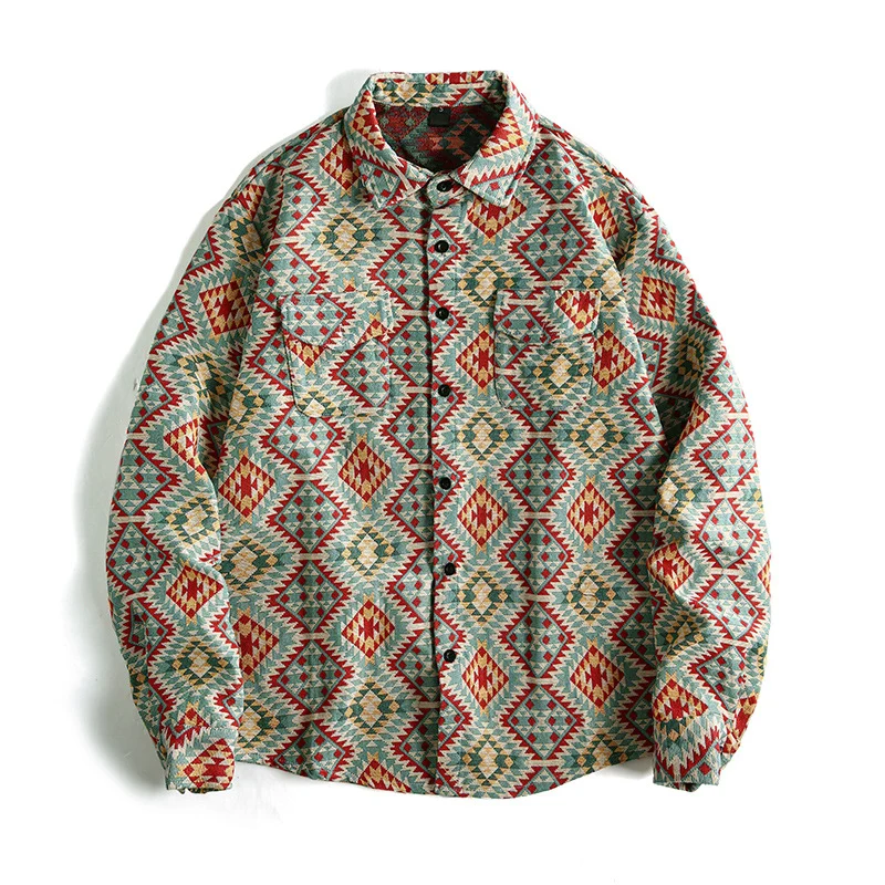 Herren Gemusterte Overshirt-Jacke im Patchwork-Jacquard Nord Taschen