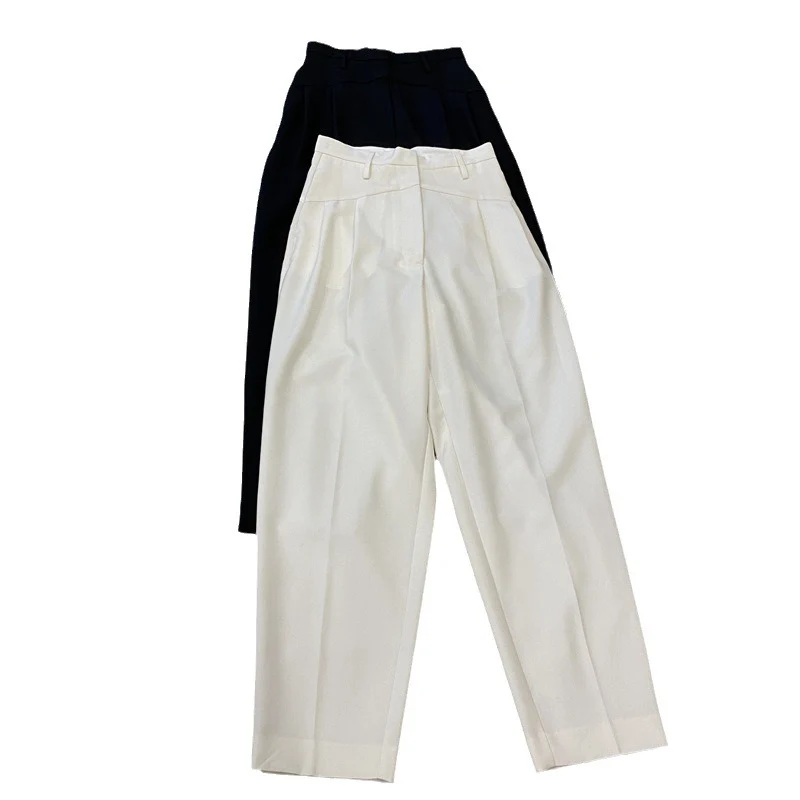 Damen Hochtaillierte Bundfaltenhose mit weitem Bein und scharfer Bügelfalte Nord Taschen