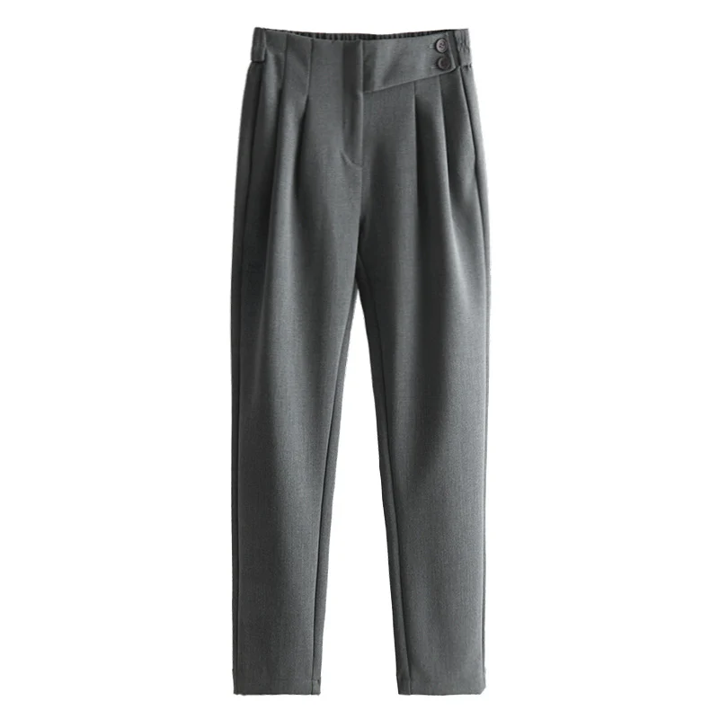 Damen Hochtaillierte Bundfaltenhose mit geradem, leicht tailliertem Bein und Zierknopf Nord Taschen