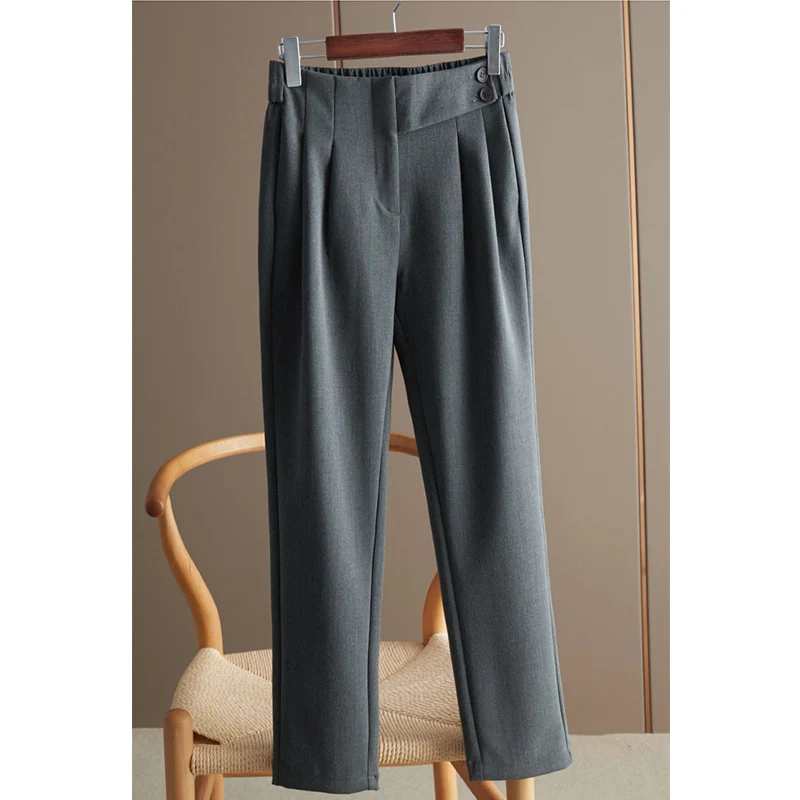 Damen Hochtaillierte Bundfaltenhose mit geradem, leicht tailliertem Bein und Zierknopf Nord Taschen