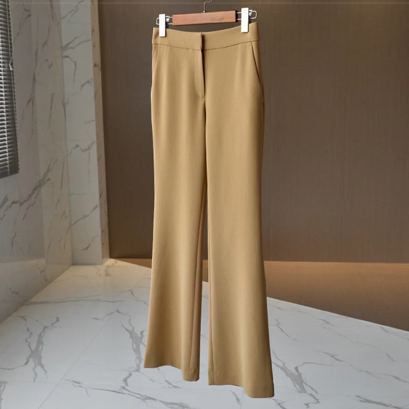Damen Hochtaillierte ausgestellte Breitbein-Schlaghose aus Stretch-Crepe mit verdecktem Verschluss und Eingrifftaschen Nord Taschen