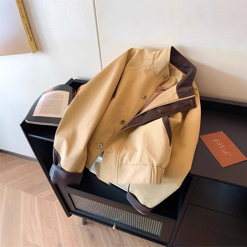 Damen Harrington-Jacke mit Lederbesatz und verdecktem Reißverschluss Nord Taschen