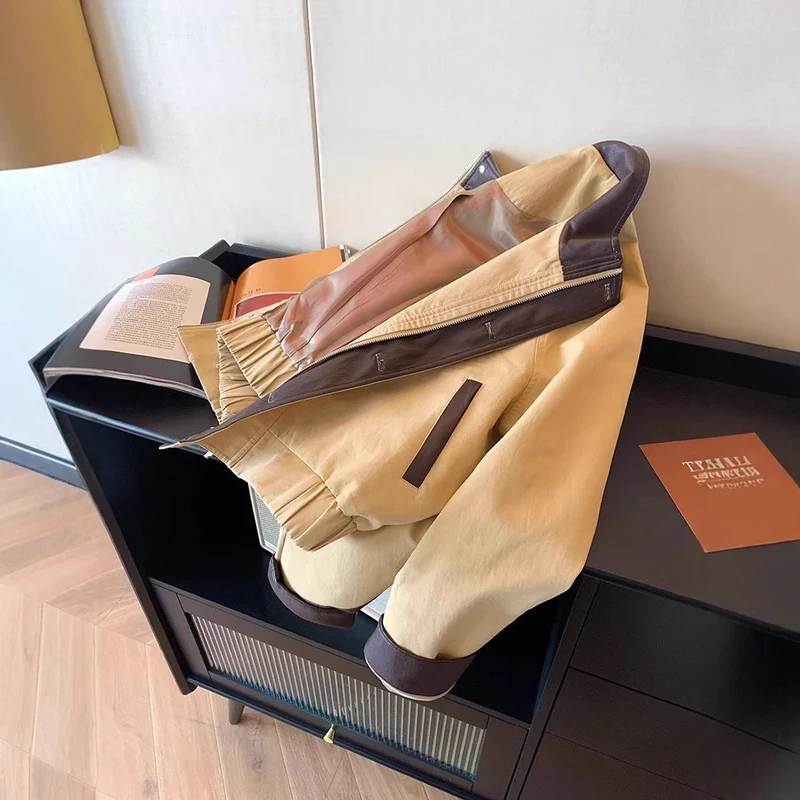 Damen Harrington-Jacke mit Lederbesatz und verdecktem Reißverschluss Nord Taschen