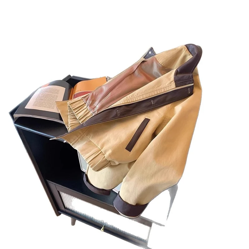 Damen Harrington-Jacke mit Lederbesatz und verdecktem Reißverschluss Nord Taschen