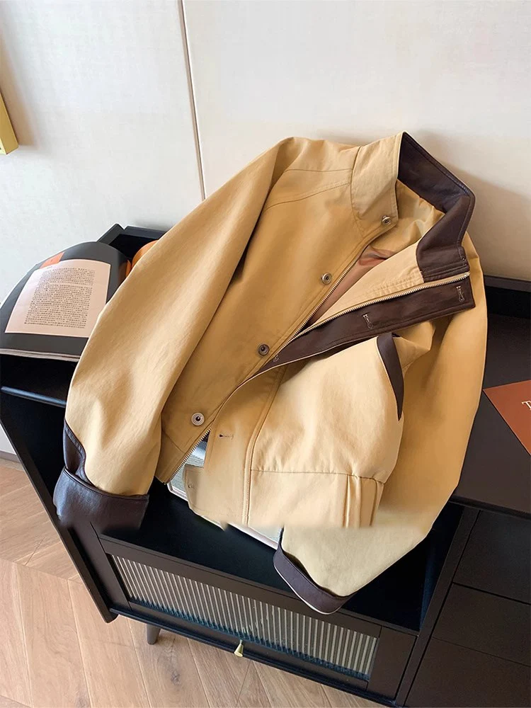 Damen Harrington-Jacke mit Lederbesatz und verdecktem Reißverschluss Nord Taschen
