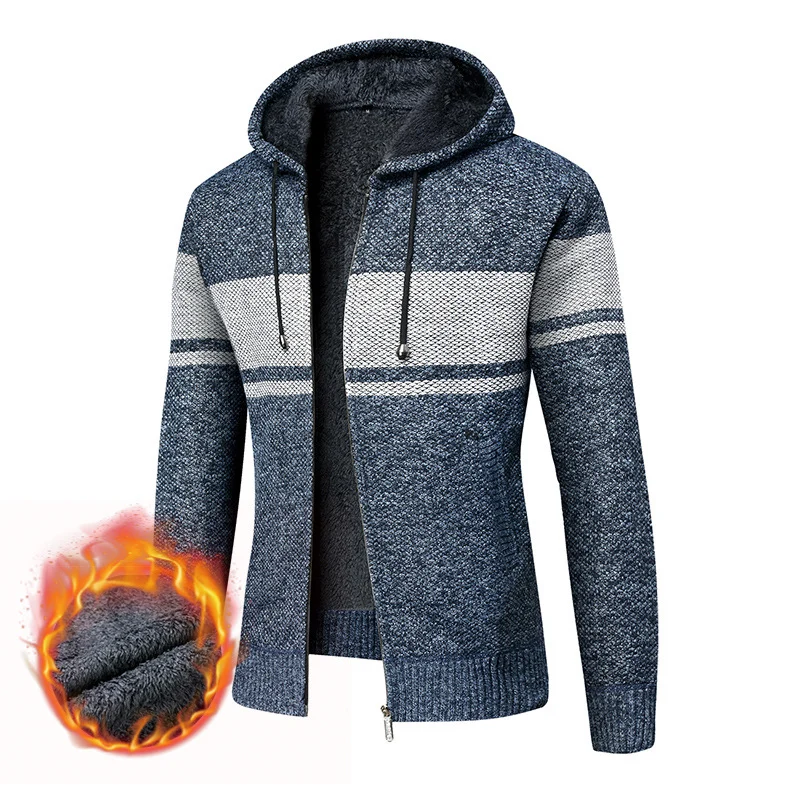 Herren Gefütterte Strick-Kapuzenjacke mit Teddyfleece-Innenseite und Frontreißverschluss Nord Taschen