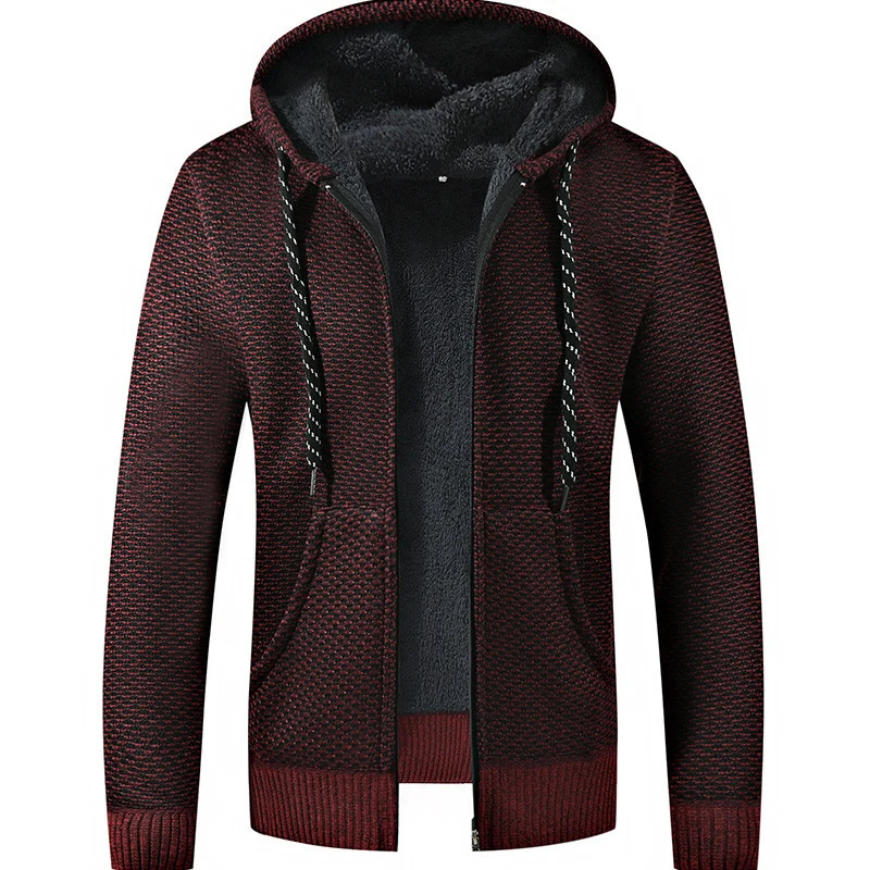 Herren Gefütterte Kapuzen‑Strickjacke mit Teddyfutter und durchgehendem Reißverschluss Nord Taschen