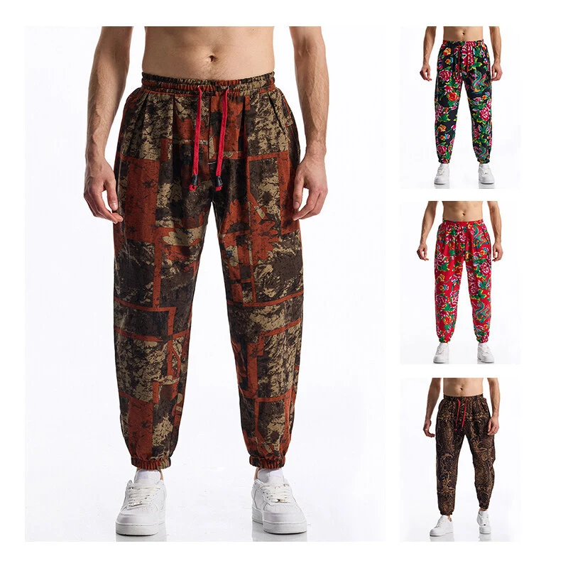 Herren Floral bedruckte Relaxed-Fit Jogginghose mit elastischem Bund und Kordelzug Nord Taschen