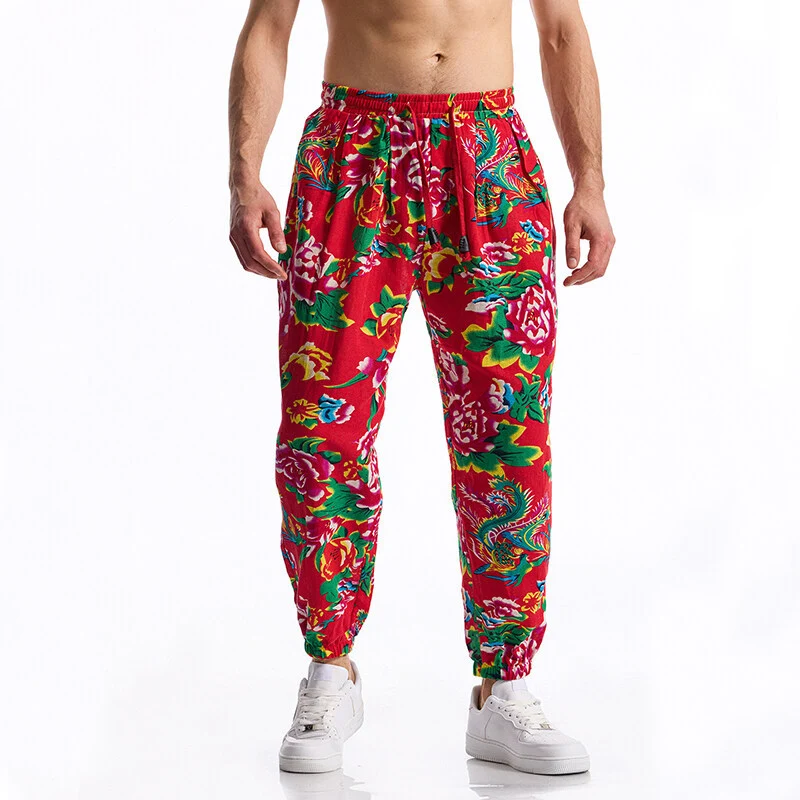 Herren Floral bedruckte Relaxed-Fit Jogginghose mit elastischem Bund und Kordelzug Nord Taschen