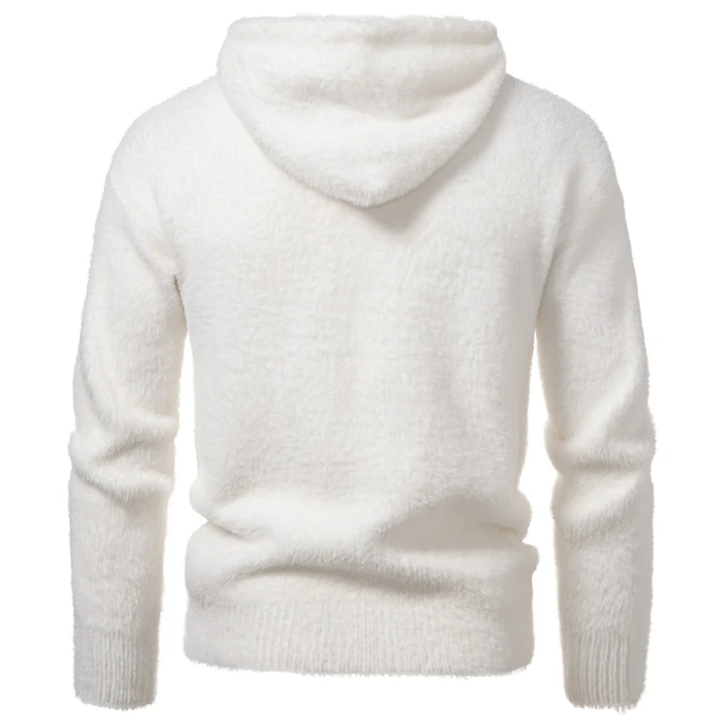 Herren Flauschiger Kapuzenpullover aus Teddy-Fleece mit Statement-Frontprint und Kängurutasche Nord Taschen