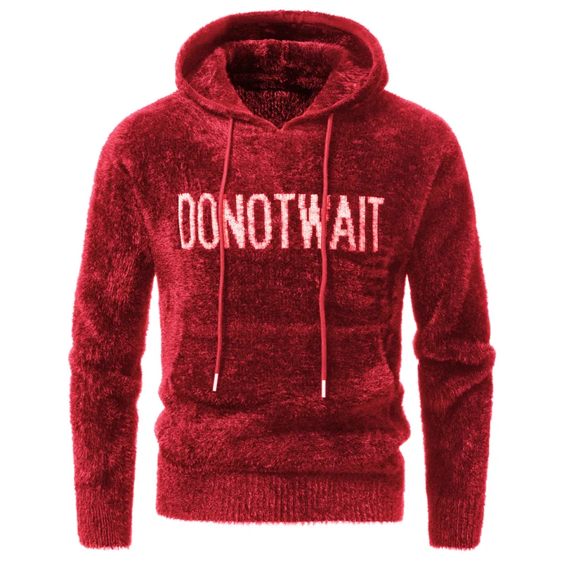 Herren Flauschiger Kapuzenpullover aus Teddy-Fleece mit Statement-Frontprint und Kängurutasche Nord Taschen