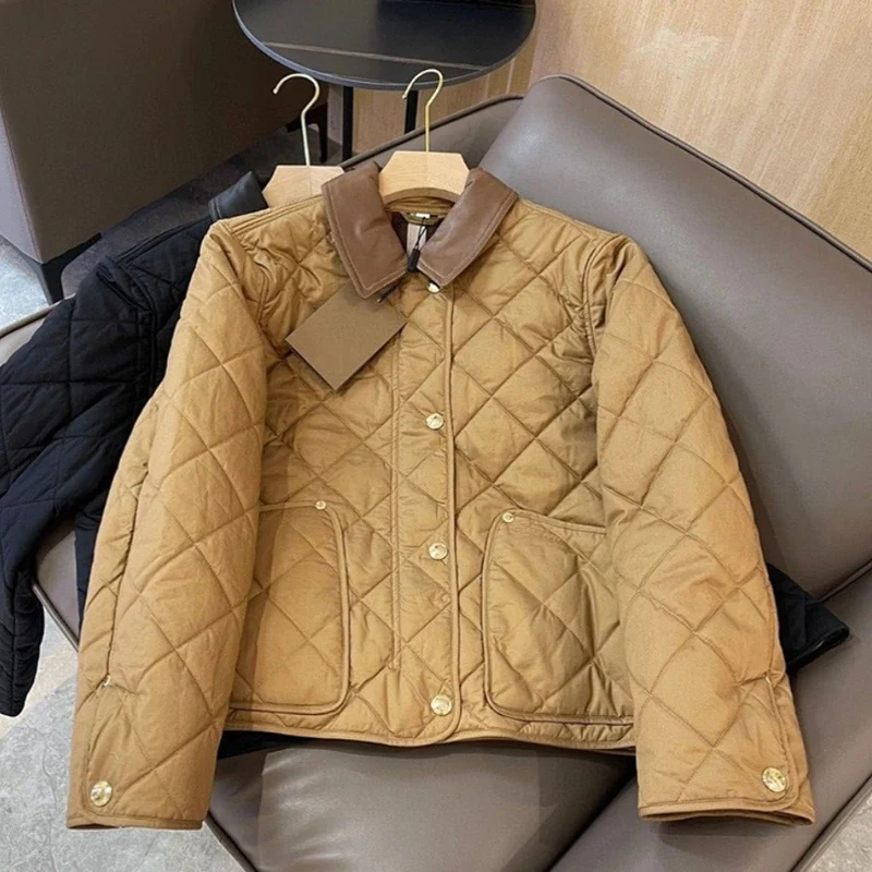 Damen gesteppte Übergangsjacke mit Lederkragen und Druckknopfverschluss Nord Taschen