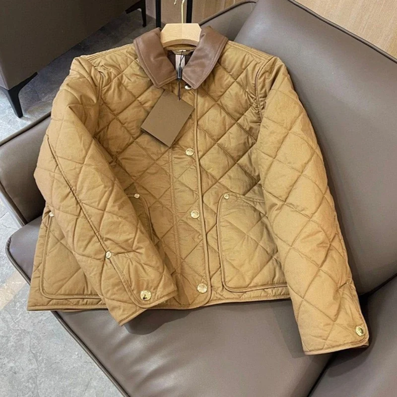 Damen gesteppte Übergangsjacke mit Lederkragen und Druckknopfverschluss Nord Taschen
