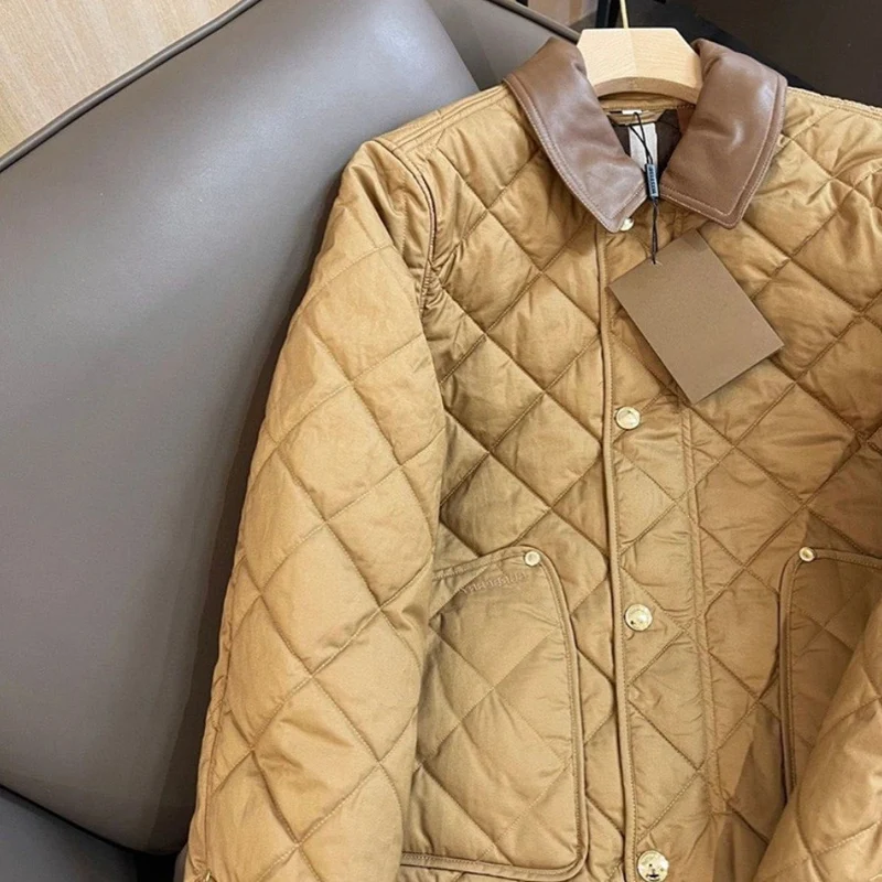 Damen gesteppte Übergangsjacke mit Lederkragen und Druckknopfverschluss Nord Taschen