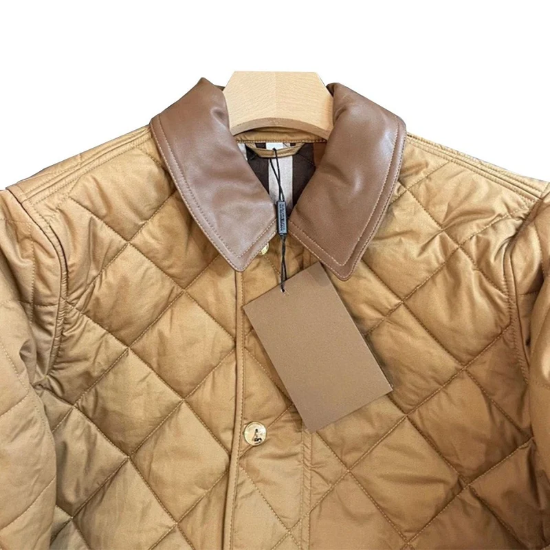 Damen gesteppte Übergangsjacke mit Lederkragen und Druckknopfverschluss Nord Taschen
