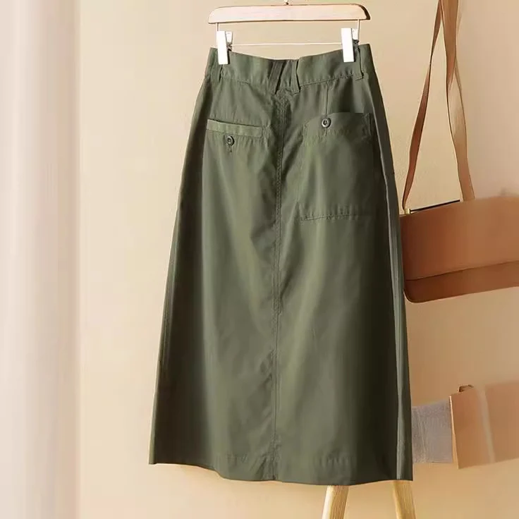 Damen Taillenhoher Midirock mit Eingrifftaschen, mittiger Naht und A‑Linie Nord Taschen