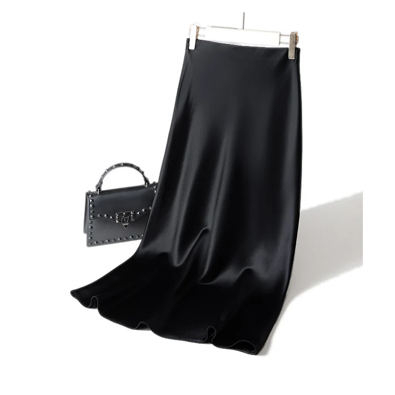 Damen Langer Satin-Maxirock im Bias-Cut mit taillenhoher Passform und fließender A‑Linie Nord Taschen