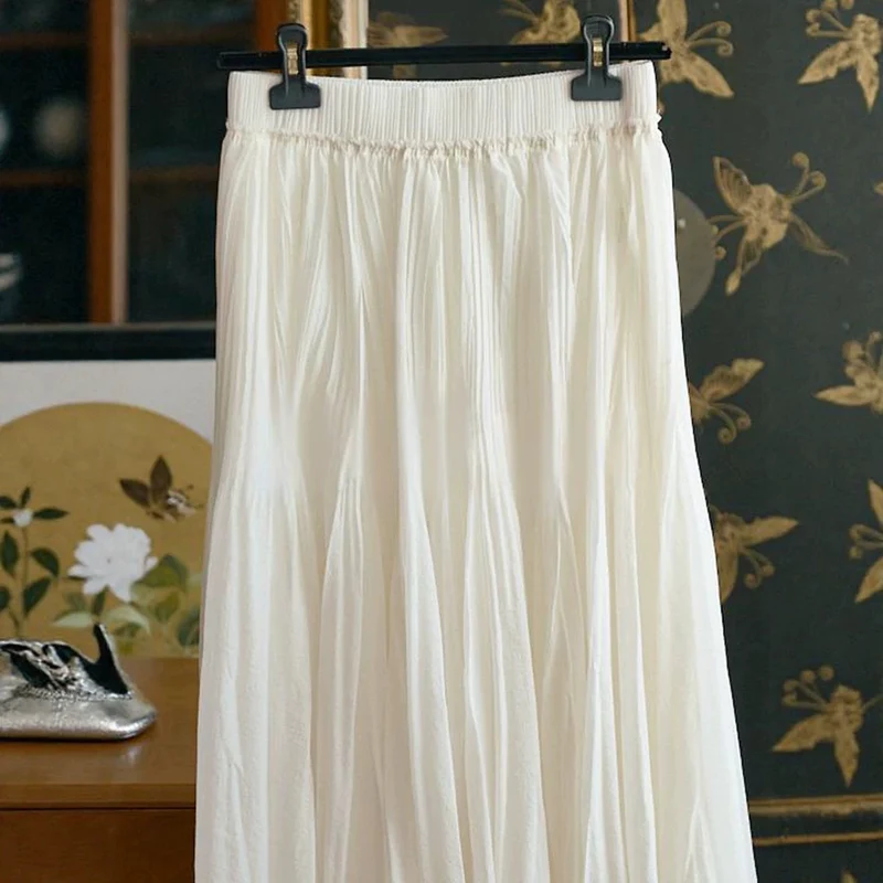 Damen langer plissierter Maxirock mit hohem Elastikbund und mehrlagiger Chiffon‑Optik Nord Taschen
