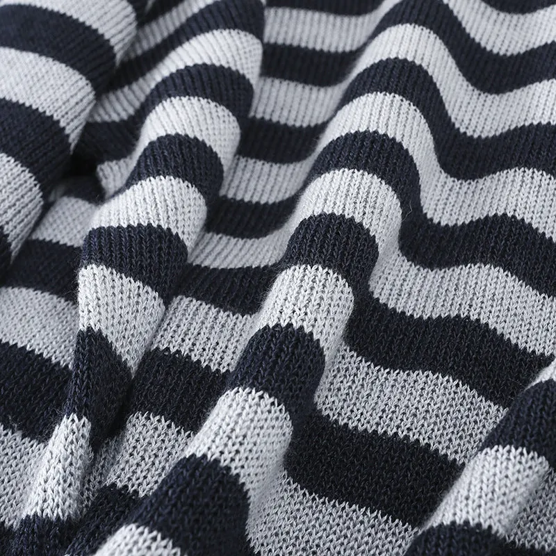 Damen lässiger Oversize Strickpullover mit U-Boot-Ausschnitt und maritimen Querstreifen Nord Taschen