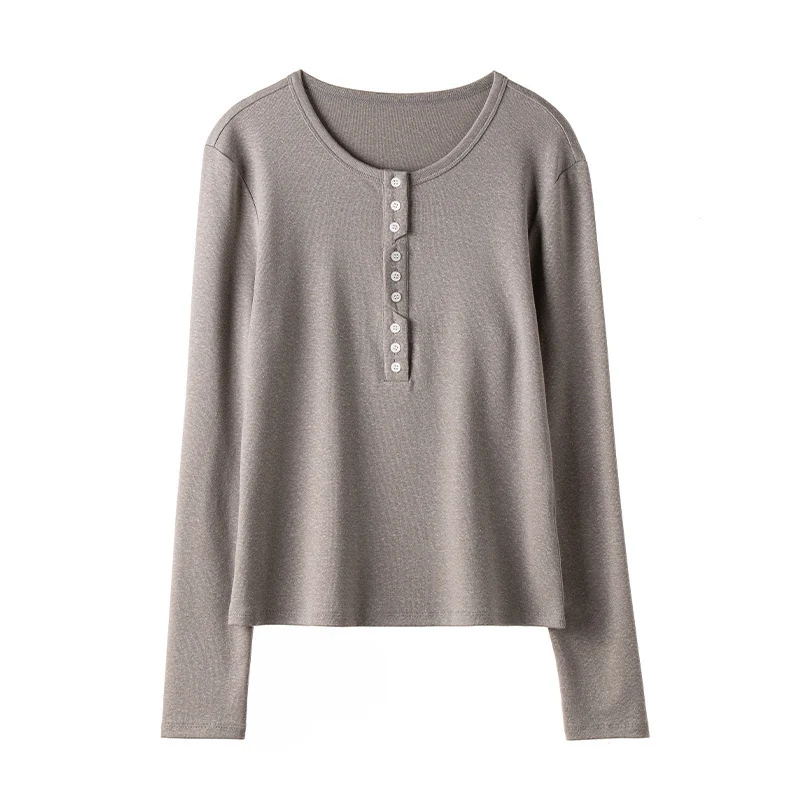 Damen Langärmeliges Henley-Shirt aus feinem Jersey mit dekorativer Knopfleiste Nord Taschen