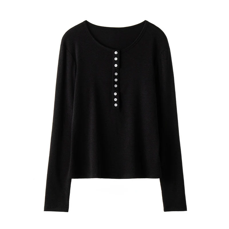 Damen Langärmeliges Henley-Shirt aus feinem Jersey mit dekorativer Knopfleiste Nord Taschen