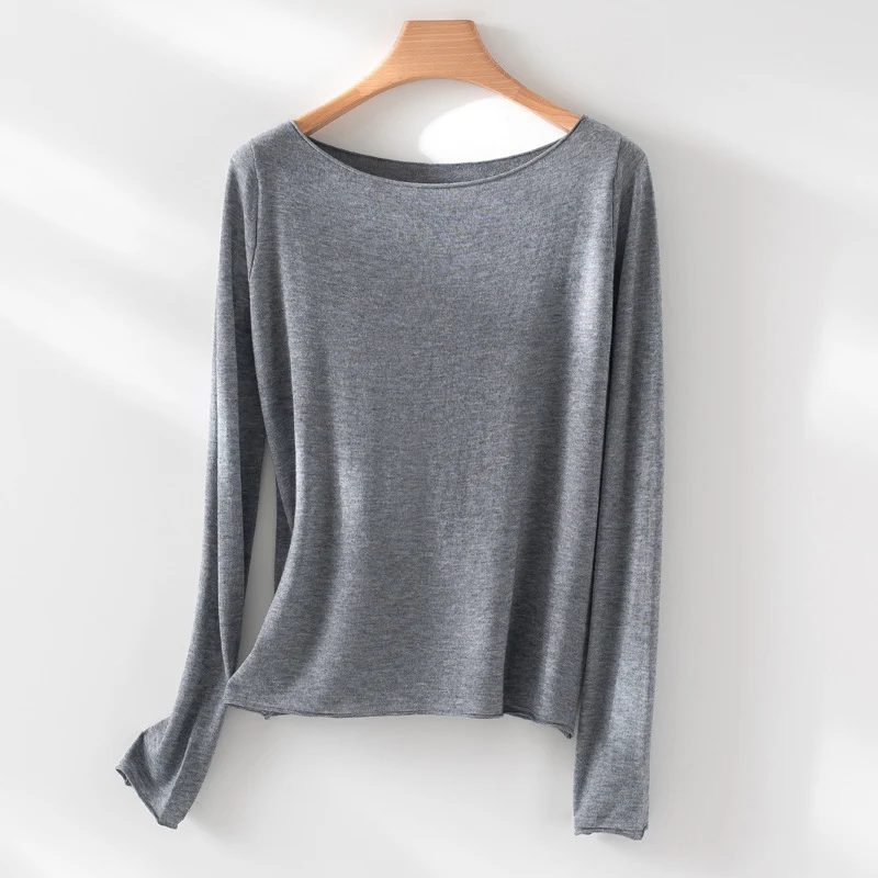 Damen Langarm-Feinstrickshirt mit U-Boot-Ausschnitt und leichtem Fall Nord Taschen