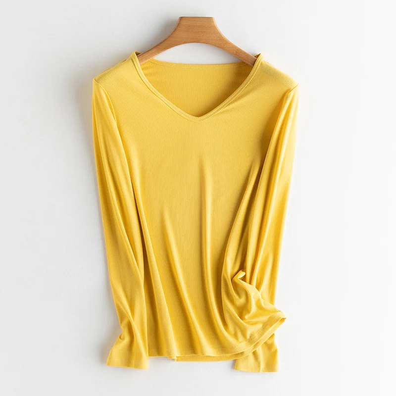 Damen Langarm-Feinrippshirt aus weichem Modal-Baumwollmix mit Rundhalsausschnitt Nord Taschen