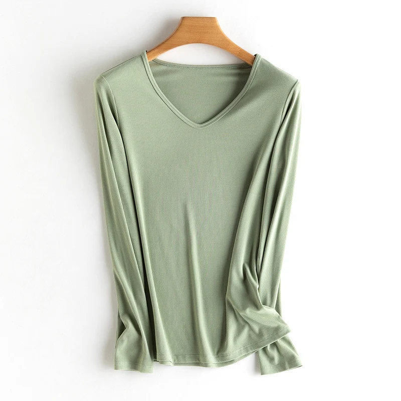 Damen Langarm-Feinrippshirt aus weichem Modal-Baumwollmix mit Rundhalsausschnitt Nord Taschen