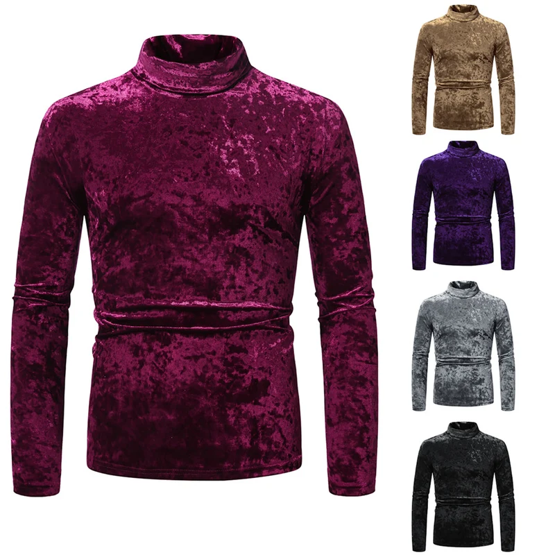 Herren Figurbetontes Samt-Longsleeve mit Stehkragen und leichtem Stretch Nord Taschen