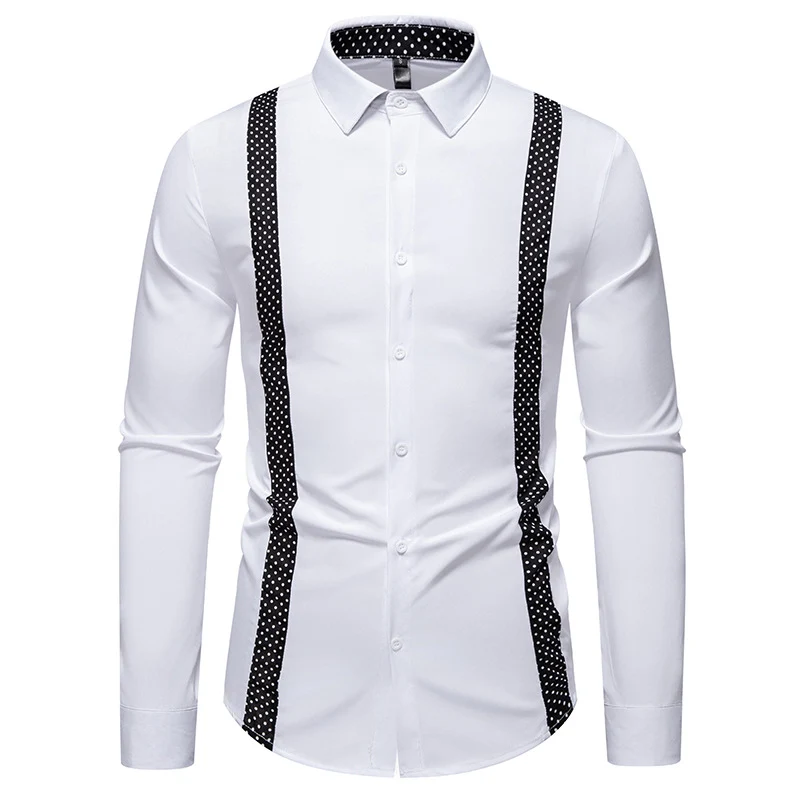 Herren Figurbetontes Hemd mit kontrastierenden Polka‑Dot Seiteneinsätzen und Kentkragen Nord Taschen