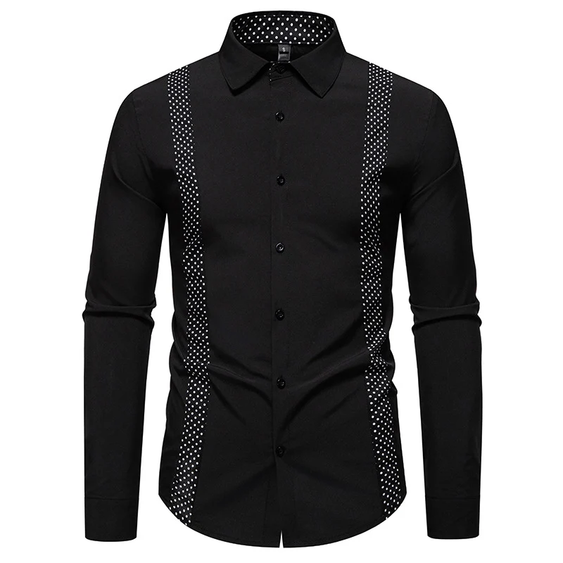 Herren Figurbetontes Hemd mit kontrastierenden Polka‑Dot Seiteneinsätzen und Kentkragen Nord Taschen