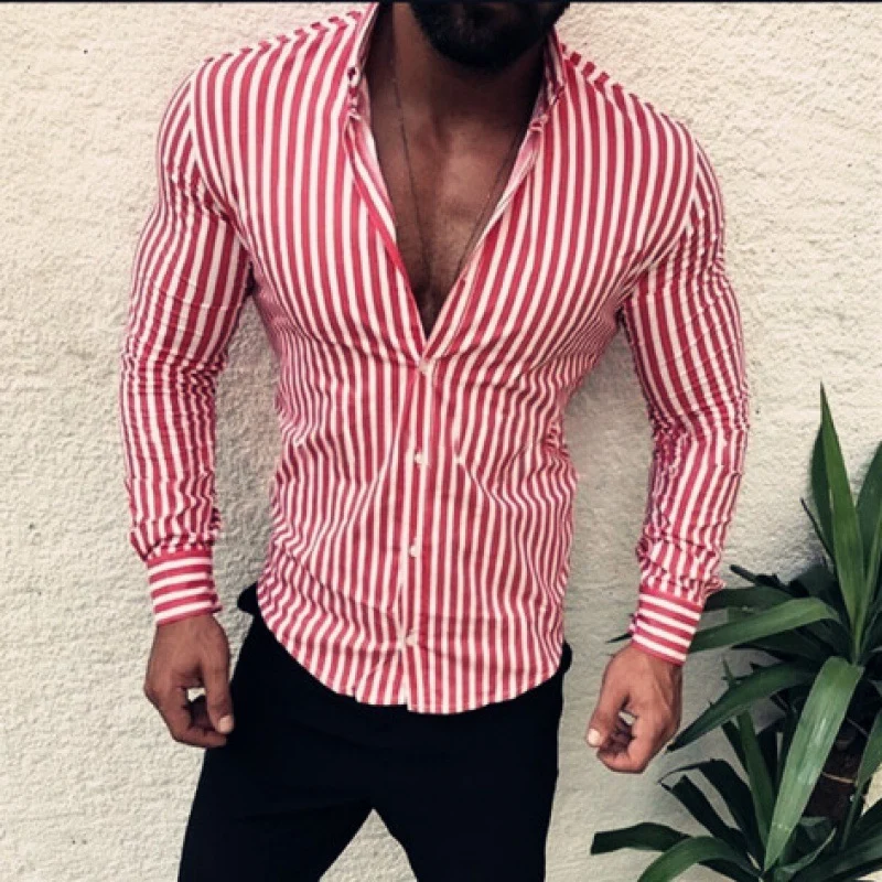 Herren Figurbetontes Button-Down-Hemd mit vertikalen Kontraststreifen und tailliertem Schnitt Nord Taschen