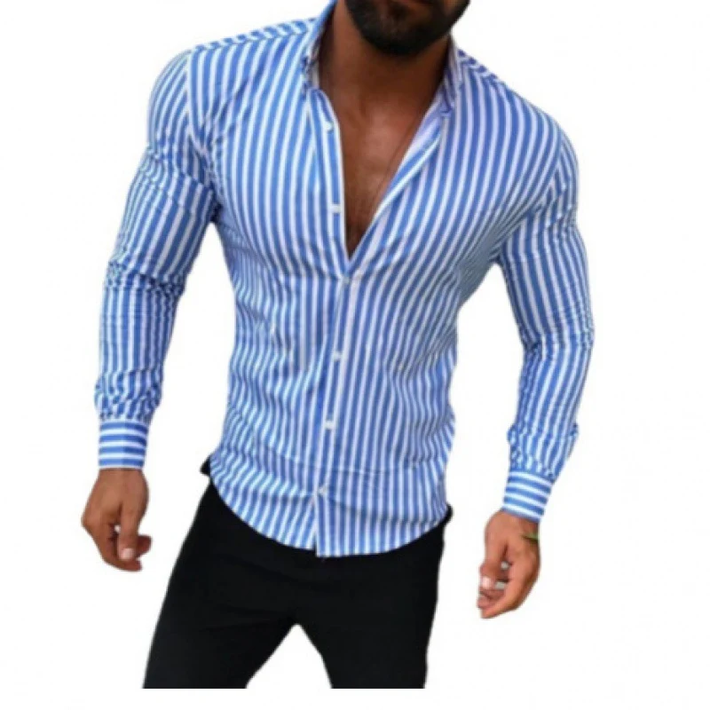 Herren Figurbetontes Button-Down-Hemd mit vertikalen Kontraststreifen und tailliertem Schnitt Nord Taschen