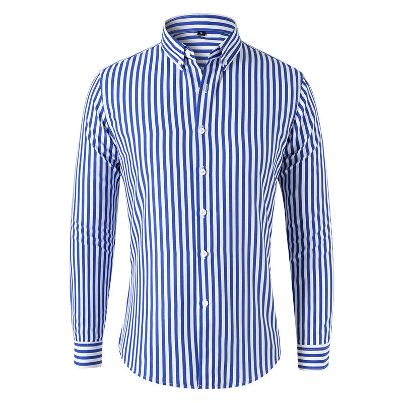 Herren Figurbetontes Button-Down-Hemd mit vertikalen Kontraststreifen und tailliertem Schnitt Nord Taschen