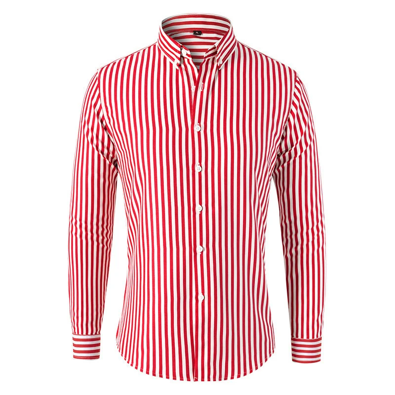 Herren Figurbetontes Button-Down-Hemd mit vertikalen Kontraststreifen und tailliertem Schnitt Nord Taschen