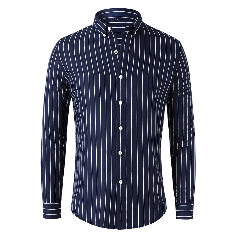 Herren Figurbetontes Button-Down-Hemd mit vertikalen Kontraststreifen und tailliertem Schnitt Nord Taschen