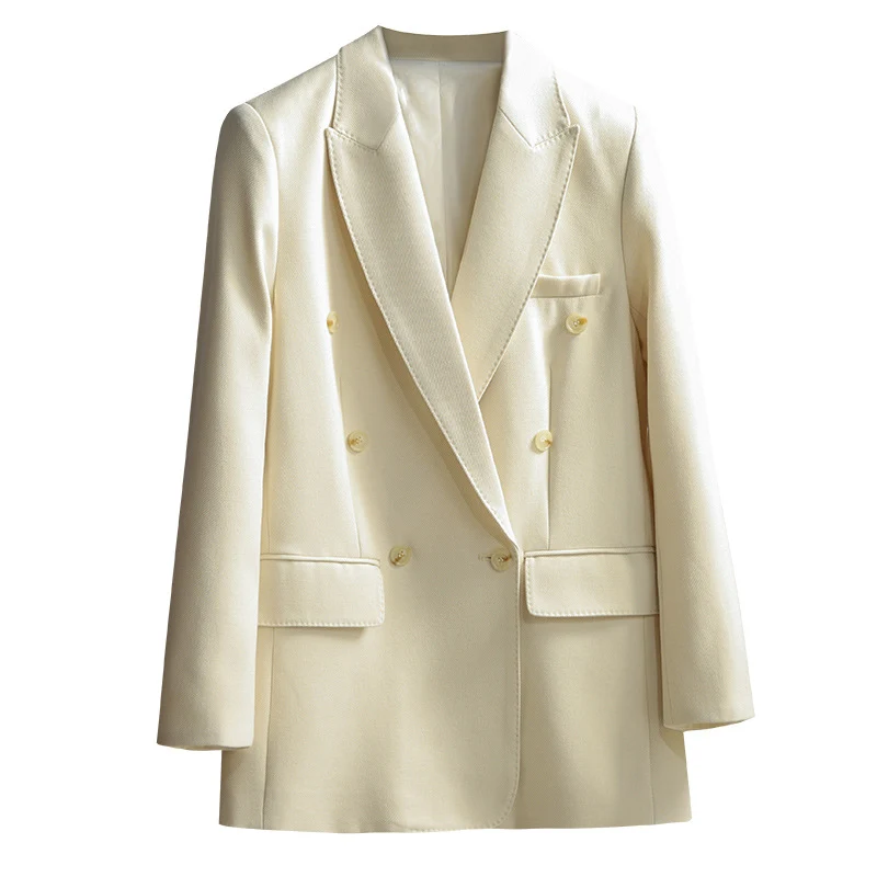 Damen Doppelreihiger taillierter Twill-Blazer mit Reverskragen Nord Taschen