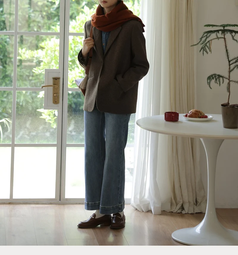 Damen Boxy Wollmix-Blazer mit minimalistischer Ein-Knopf-Optik und Leistentaschen Nord Taschen
