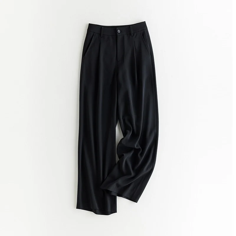 Damen Weite Hochtaillierte Satinhose mit Bundfalten und Eingrifftaschen Nord Taschen